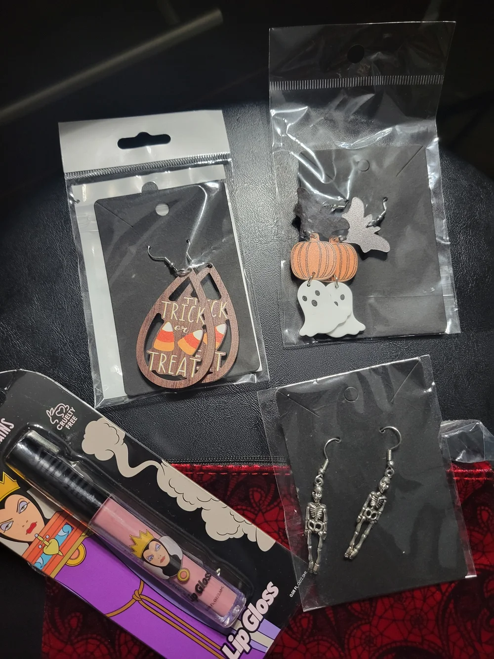 5 Piece Halloween Bundle-pouch, Earrings, and Lip Gloss Set